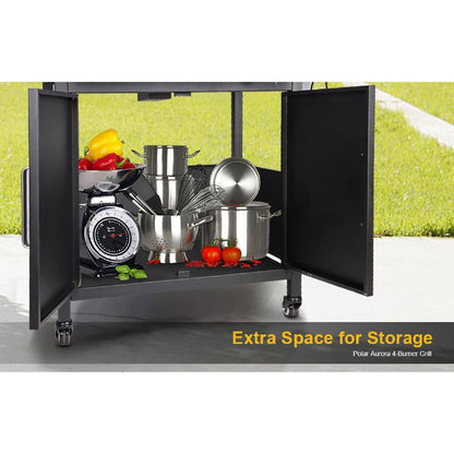 Portable Propane Gas Grill 4 Burners with Side Burner Freestanding Grill Cart and Wheels, Black