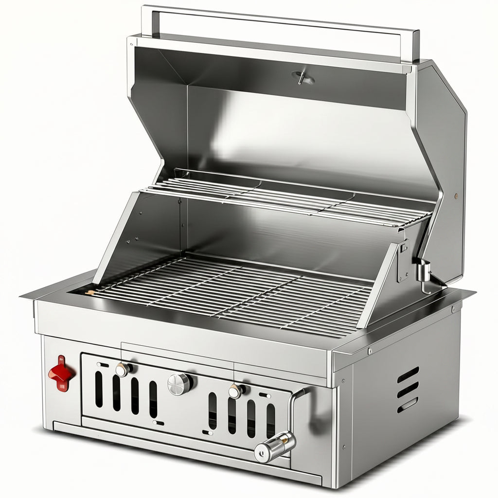 27-IN Premium Portable 304 Stainless Steel Built-In Charcoal Grill with Adjustable Charcoal Tray, Large Front Access Door, and Side Vents, Ideal for Outdoor Family BBQ Gatherings