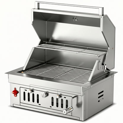 27-IN Premium Portable 304 Stainless Steel Built-In Charcoal Grill with Adjustable Charcoal Tray, Large Front Access Door, and Side Vents, Ideal for Outdoor Family BBQ Gatherings