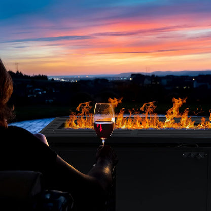 56 Inch Gas Fire Pit Table Outdoor Rattan Propane Fire Table & Fireplace with Fire Glass, Lid, 50,000 BTU Firepits for outside Patio