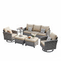 Patio Furniture Set, 6 Pieces Outdoor Patio Set, All-Weather Wicker Rattan Outdoor Furniture Set with Swivel Chairs for Poolside, Backyard, Gray Wicker Khaki Cushions