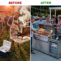 Outdoor Kitchen Island with Built in Grill, 6 Burner 83500 BTU Stainless Steel Gas Barbecue Island, Patio Cooking Station with Sink & Wine Cooler, Built in Grill Island for Backyard (Silver) — Before & After