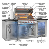 Outdoor Kitchen Island with Built in Grill, 6 Burner 83500 BTU Stainless Steel Gas Barbecue Island, Patio Cooking Station with Sink & Wine Cooler, Built in Grill Island for Backyard (Silver) — How It Works